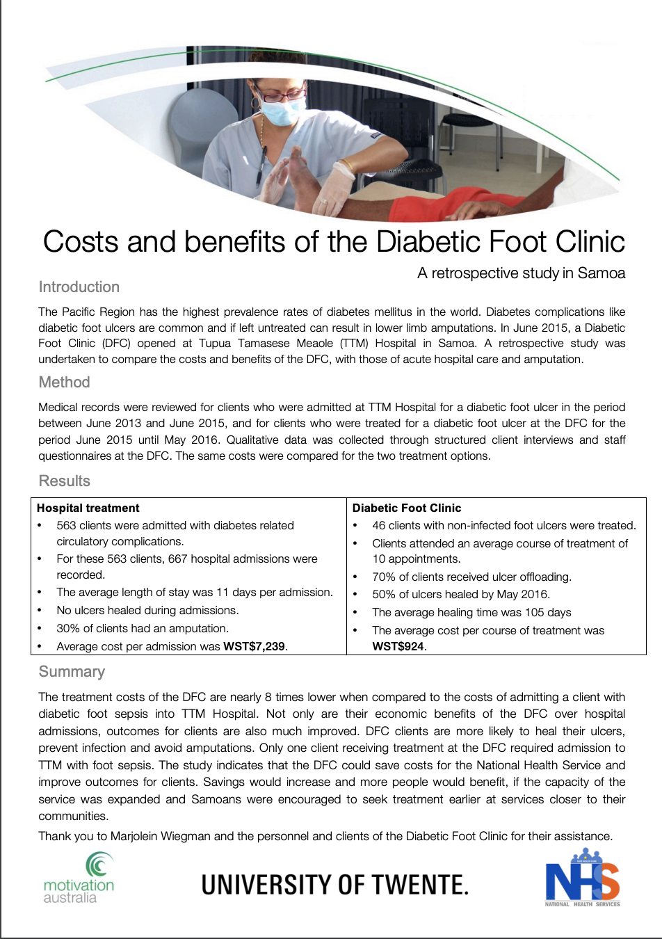 Costs and benefits of the Diabetic Foot Clinic cover page