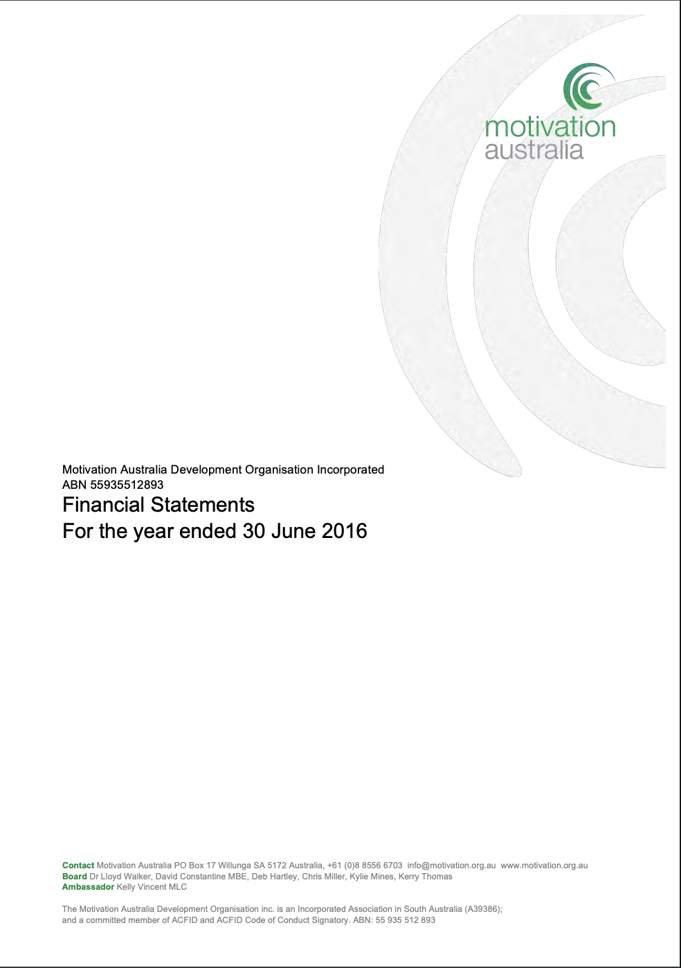 2016 Published Financial Statements cover page