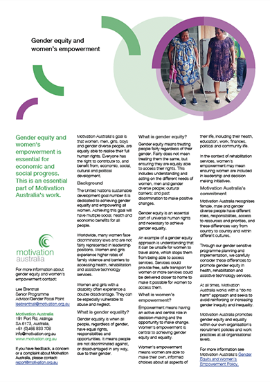 Gender equity and women's empowerment factsheet cover
